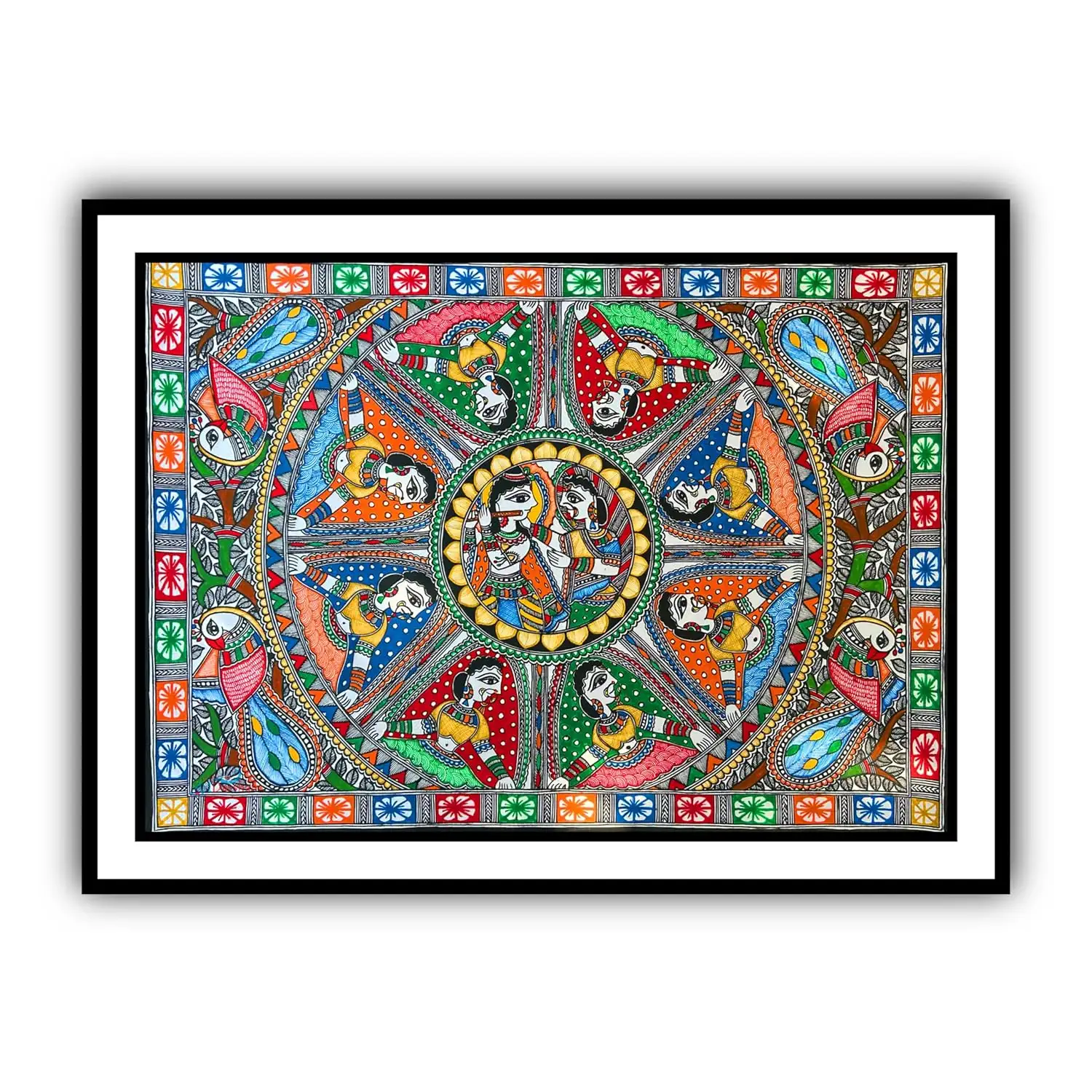 Artdarshan Madhubani Art Painting | Handmade Radha Krishna Ji Design without Frame – Traditional Wall Decoration for Living Room, Bedroom & Office